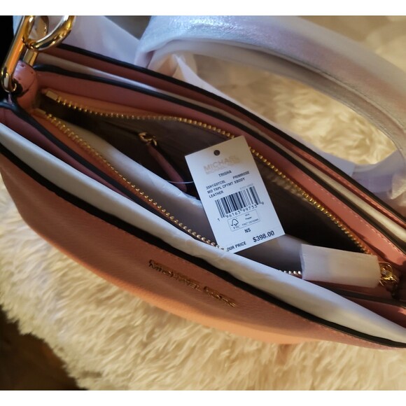 MICHAEL KORS Trisha Medium Pebbled Leather Crossbody Bag Pink NEW - Picture 4 of 7